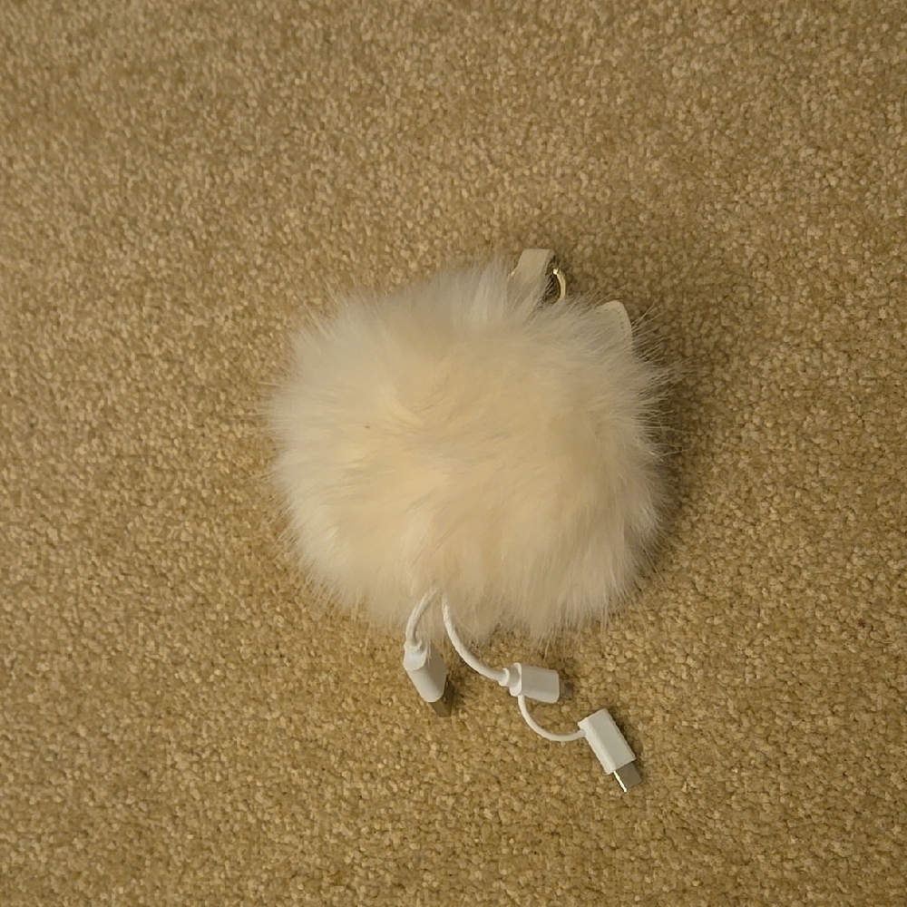 Fluffy Cream Pom Pom Keychain